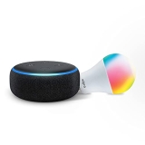 Echo Dot (3rd Gen, Black) + Wipro 9W LED Smart Color Bulb combo – Works with Alexa – Smart Home starter kit