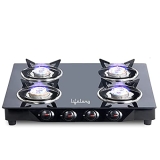 Lifelong LLGS30 ISI Certified Toughened Glass Top 4 Burner Manual Ignition Open Gas Stove with Doorstep Service (Black, 1 Year Warranty)