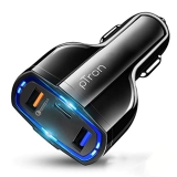 pTron Bullet Pro 36W PD Quick Charger, 3 Port Fast Car Charger Adapter – Compatible with All Smartphones & Tablets (Black)