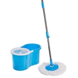 Spartan 360 Degree Spin Plastic Mop with Auto Fold Handle for Cleaning and Household Purposes (Color Assorted)